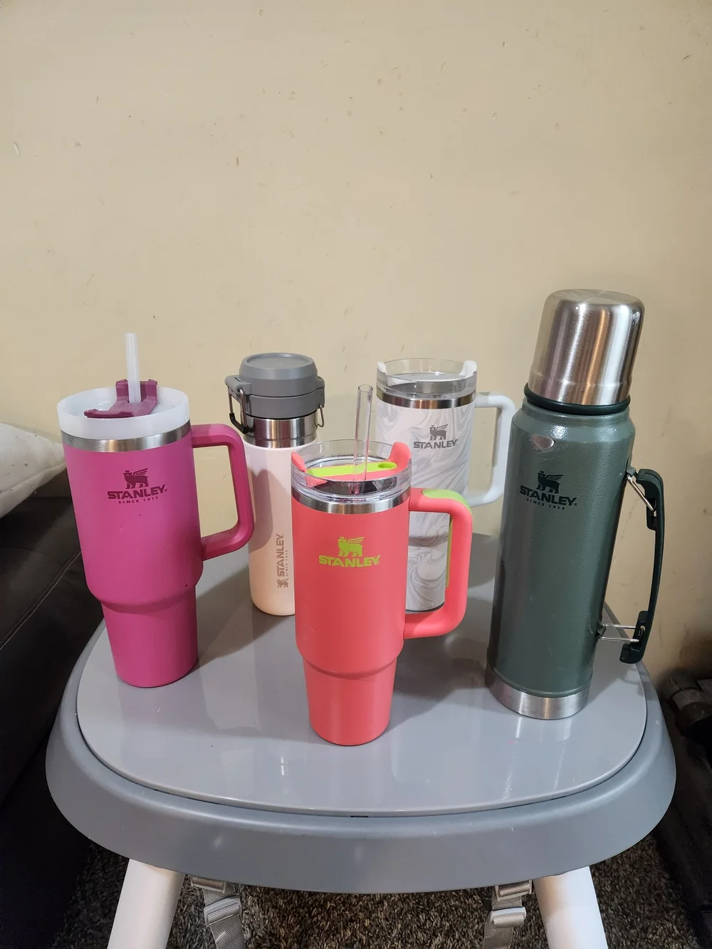 Stanley Travel Mugs & Thermos Set - Pink, Coral, Green, Cream, Clear Used - Picture 1 of 8